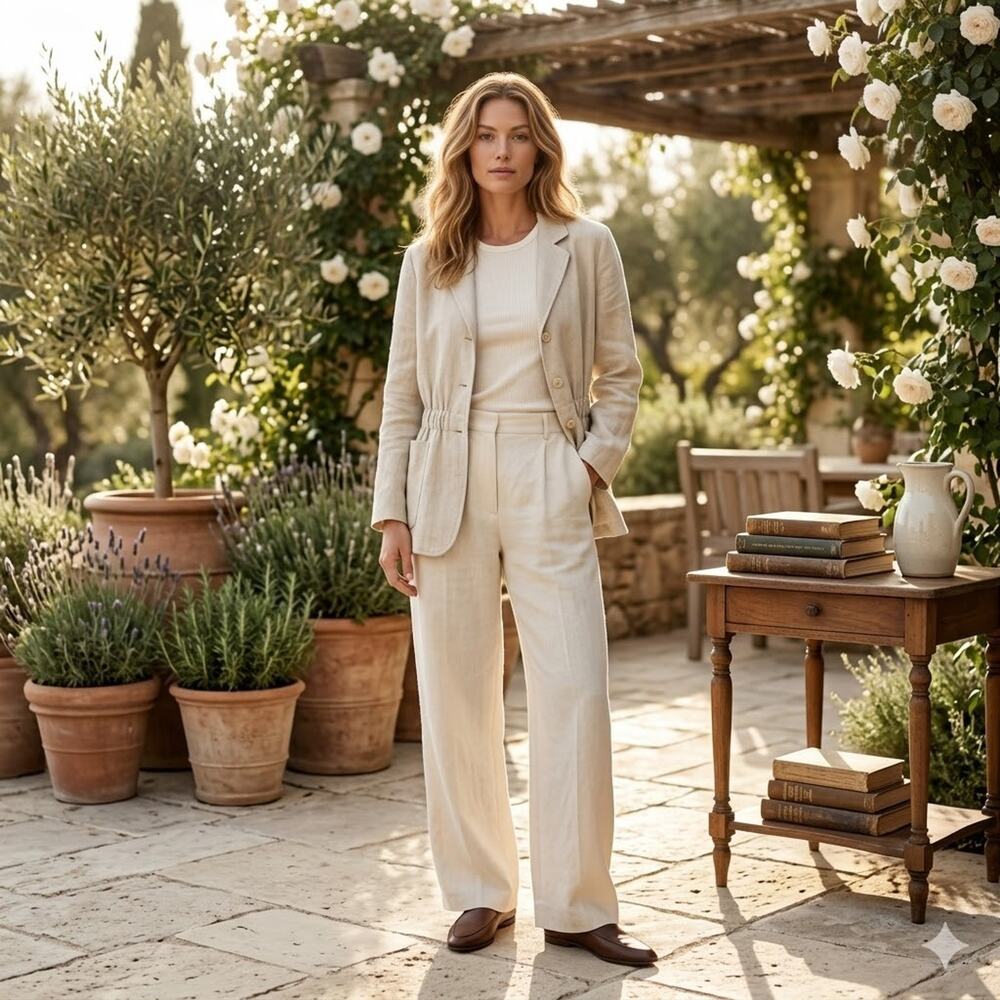 Vintage 100% Linen Herringbone Safari Blazer coastal old money S/M